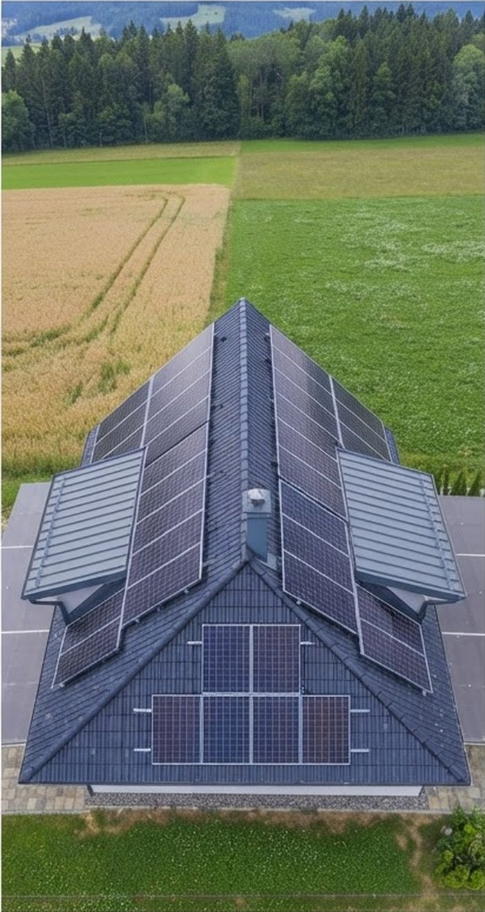 Top-down detail of solar panel roof layout